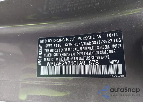 2012 Porsche Cayenne Hybrid S из США, поврежденный, VIN WP1AE2A24CLA91678